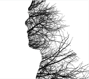 viso stilizzato con benda fatta a ragnatela